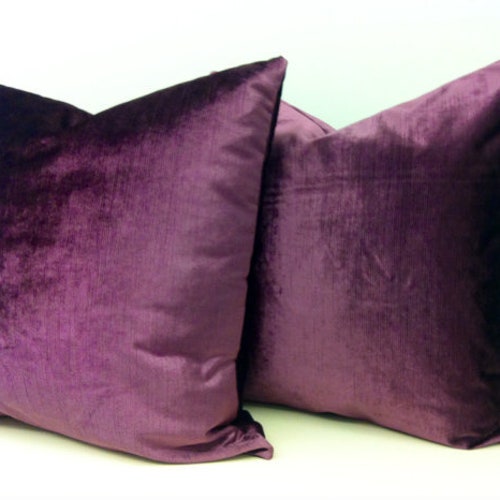 Set of Two Plum Velvet Pillow Covers Velvet Pillow Throw Etsy