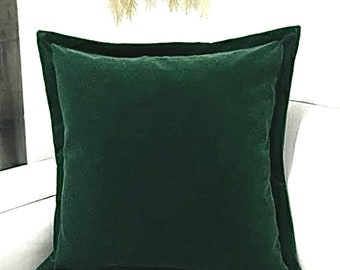 Luxury Dark Green Flange Pillow, Green Pillow Cover, Throw Pillow Cover, Decorative Pillow Cover, Velvet Cushion Case, All Sizes All Colors