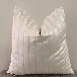 Cream Velvet Pillow Cover, Designer Accent Pillow, Striped Decorative Pillow, Throw Pillow Case, Luxury Euro Sham, Custom Made Cushion 18X18