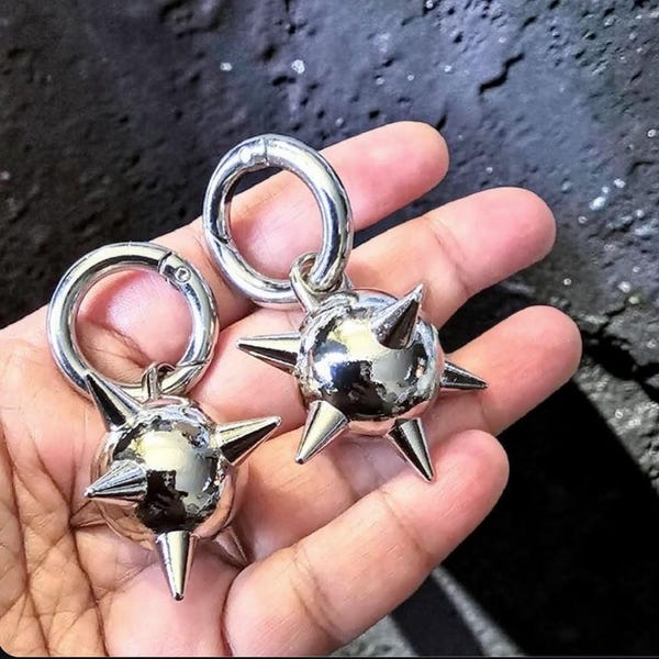 Spike ball ear hangers, punk rock earrings for plugs- hinged ear weights, spike ball