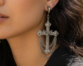 Goth ear weights- cross ear hanger- bat ear weight-stretched lobes earring-brass ear weights 1 pair