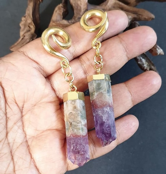 ear weights,drop ear weights,dangle ear hanger,guage earring Amethyst stone ear hangers