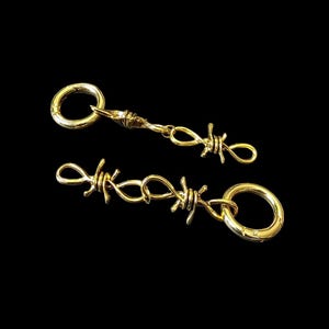 Gold Barbed wire ear hangers- ear weights, earrings for plugs- hinged  earring