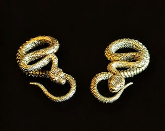 Vipers ear weights- brass snake ear hangers- snake ear weights-stretched lobes jewellery