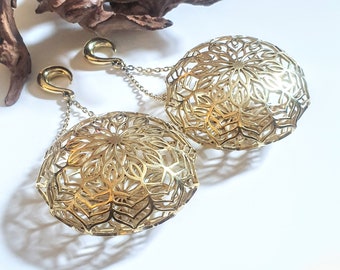 Brass mandala ear weights, brass ear weights