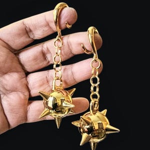 Flail ball ear hangers, punk rock earrings for plugs- flail ball ear weights