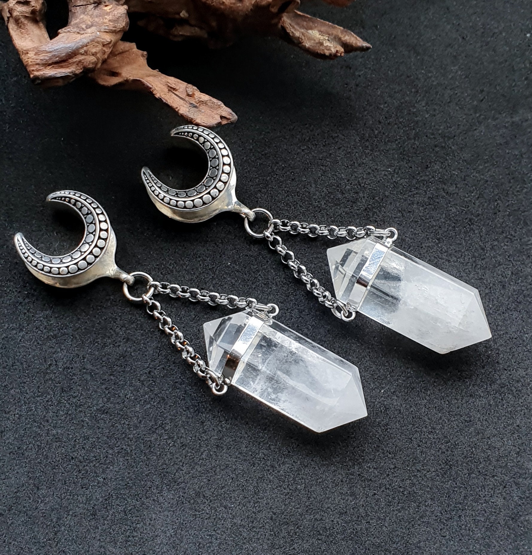 Cintres d'oreille en cristal de quartz, poids d'oreille de quartz