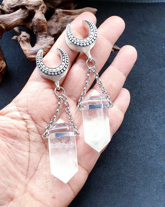 Cintres d'oreille en cristal de quartz, poids d'oreille de quartz