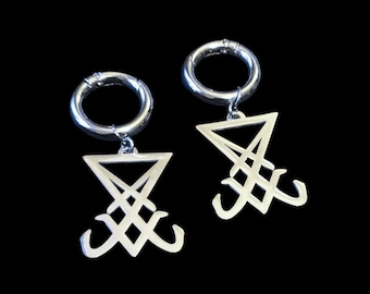 lucifer ear weights- goth ear hangers, earrings for plugs- hinged  earring