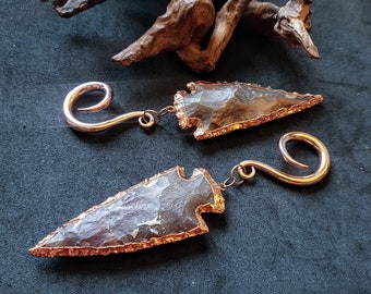 Jasper arrowhead ear weights/copper ear weight/arrowheads ear hanger/guage earring