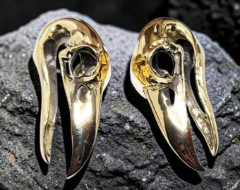 Raven skull ear weights, bird skull ear weights, brass ear weights