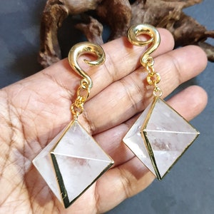 Crystal quartz ear Weights ,large natural crystal stone ear weights,6mm brass coil hooks,ear weights
