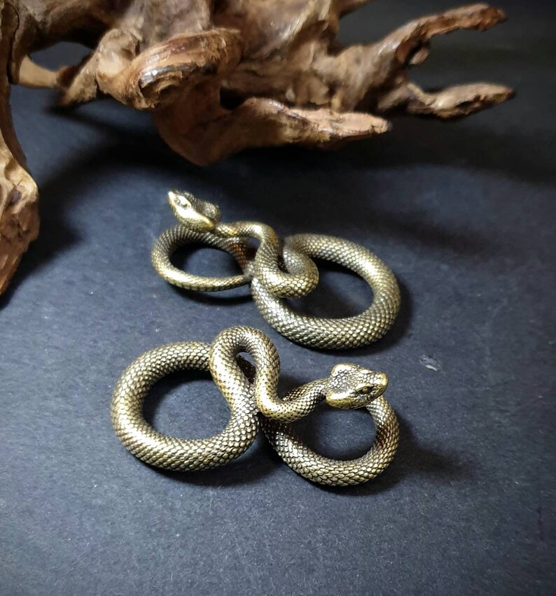 brass cobra ear hangers snake ear weights-stretched lobes jewellery Snake ear weights