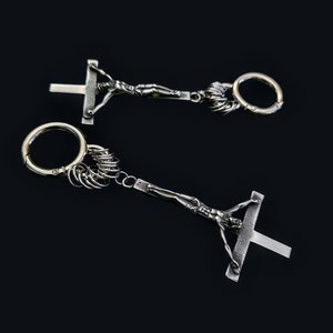 Crucifix ear hangers- inverted cross ear weights, earrings for plugs- hinged  earring