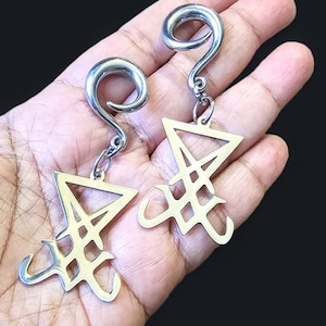 Perchas de orejas Lucifer, pesas de orejas satánicas, pesas de orejas góticas, pendiente de calibre