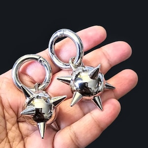 Flail ball ear hangers, punk rock earrings for plugs- hinged ear weights, flail ball
