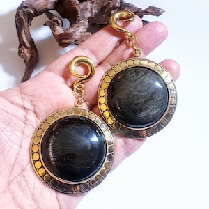 Pendientes de obsidiana, pendientes de obsidiana dorada, pendientes de obsidiana, pendientes colgantes, pendientes de calibre