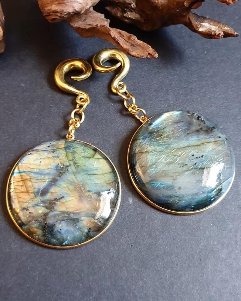 Labradorite ear hangers brass ear weights,drop ear weights,dangle ear hanger,guage earring