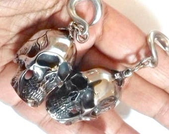Skull ear weights-big skull ear weights- silver ear weight-stretch earring-brass ear weights 1 pair