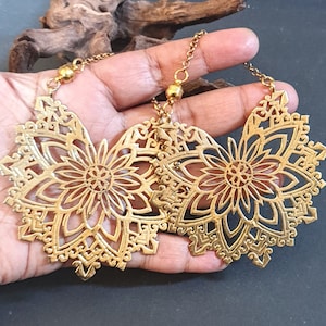 Mandala ear hangers, large mandala earrings for plugs- brass ear weights