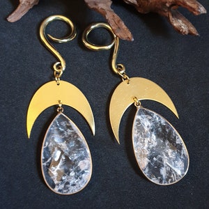 Crystal quartz ear Weights, brass ear weights, brass ear hangers,ear weights