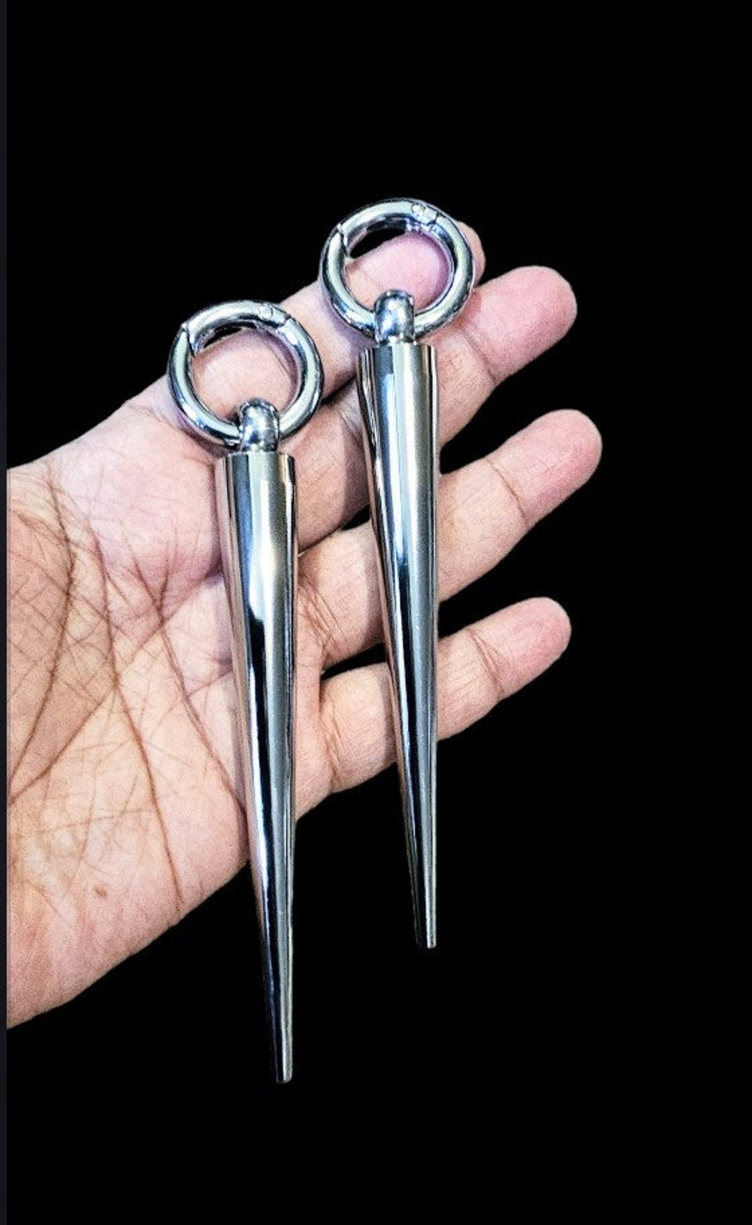 Spike ear weights- goth ear hangers, earrings for plugs- hinged earring