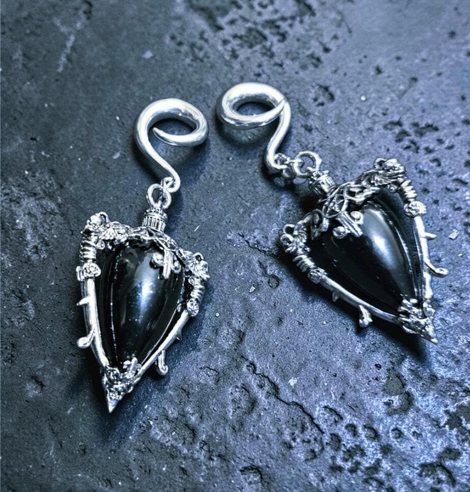 Black Onyx Goth Ear Wight, Goth Ear Weights- Onyx Stone Ear