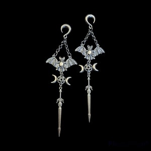 Goth ear weights-pentacle ear hanger- bat ear weight-stretched lobes earring-brass ear weights 1 pair