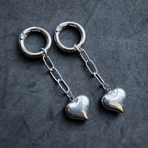 Heart Chain ear weights- heart ear hangers, earrings for plugs- hinged  earring