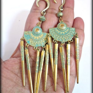 Brass ear weights-hanger earring-patina brass ear weights