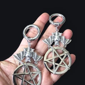 Pentacle ear weights- bat ear hangers, earrings for plugs- hinged  earring