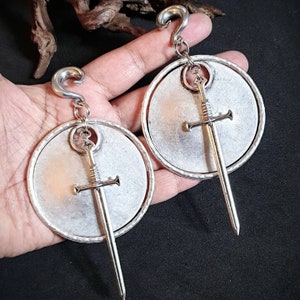 Viking weights-ear hanger- silver pewter ear weight-stretched loob earring-brass ear weights 1 pair