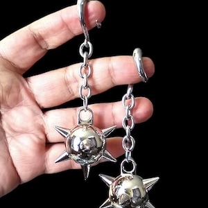 Flail ball ear hangers, punk rock earrings for plugs- flail ball ear weights