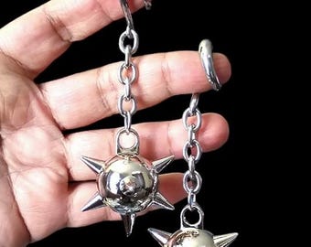 Flail ball ear hangers, punk rock earrings for plugs- flail ball ear weights