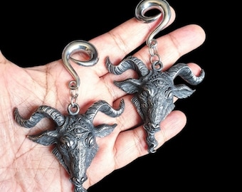 Poids pour oreilles Baphomet/Cintres pour oreilles de tête de bélier/Poids d'oreille satan/Poids d'oreille goth/Poids d'oreille tête de chèvre