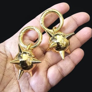 Flail ball ear hangers, punk rock earrings for plugs- hinged ear weights, gold flail ball