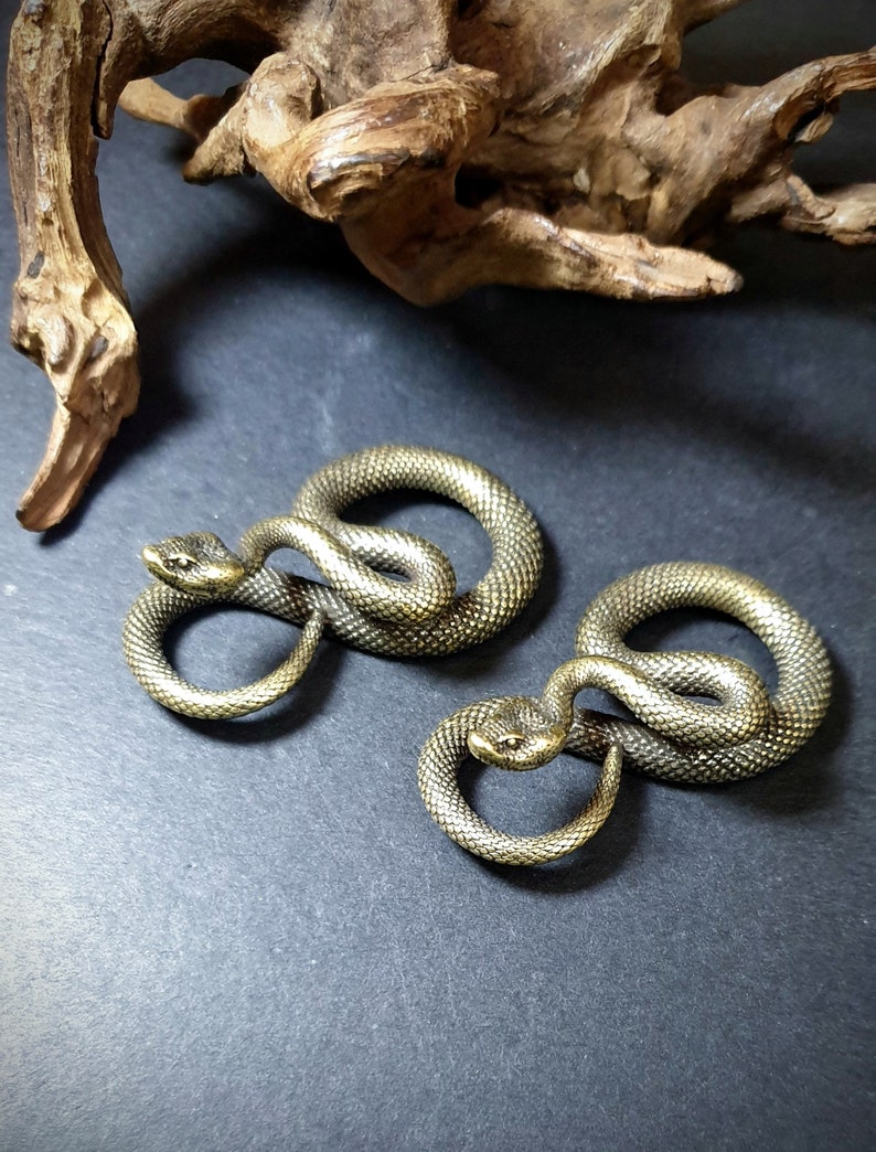 brass cobra ear hangers snake ear weights-stretched lobes jewellery Snake ear weights