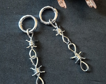 Barbed wire ear hangers- ear weights, earrings for plugs- hinged  earring