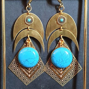Turquoise ear Weights, brass ear weights, brass ear hangers,ear weights