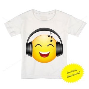 Printable Headphones Emoji Iron on transfer / Emoji Shirt / Emoji T-shirt / Emoji Birthday Shirt / Emoji Party T-shirt /  Instant Download