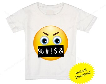 Printable Swearing Emoji Iron on transfer / Emoji Shirt / Emoji T-shirt / Emoji Birthday Shirt / Emoji Party T-shirt /  Instant Download