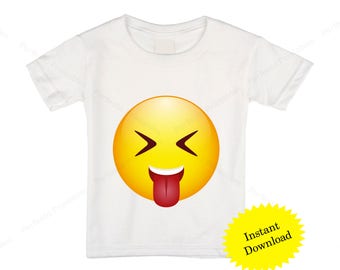 Printable Stuck-out tongue Emoji Iron on transfer,  Emoji Shirt,  Emoji T-shirt, Emoji Birthday Shirt, Emoji Party T-shirt, Instant Download