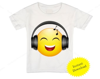 Printable Headphones Emoji Iron on transfer / Emoji Shirt / Emoji T-shirt / Emoji Birthday Shirt / Emoji Party T-shirt /  Instant Download