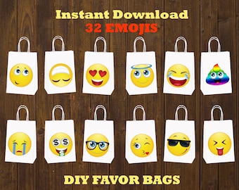 20 Emoji 2 inch Stickers Party Bag Tags Favors Lollipop Personalize ANY EMOJI 