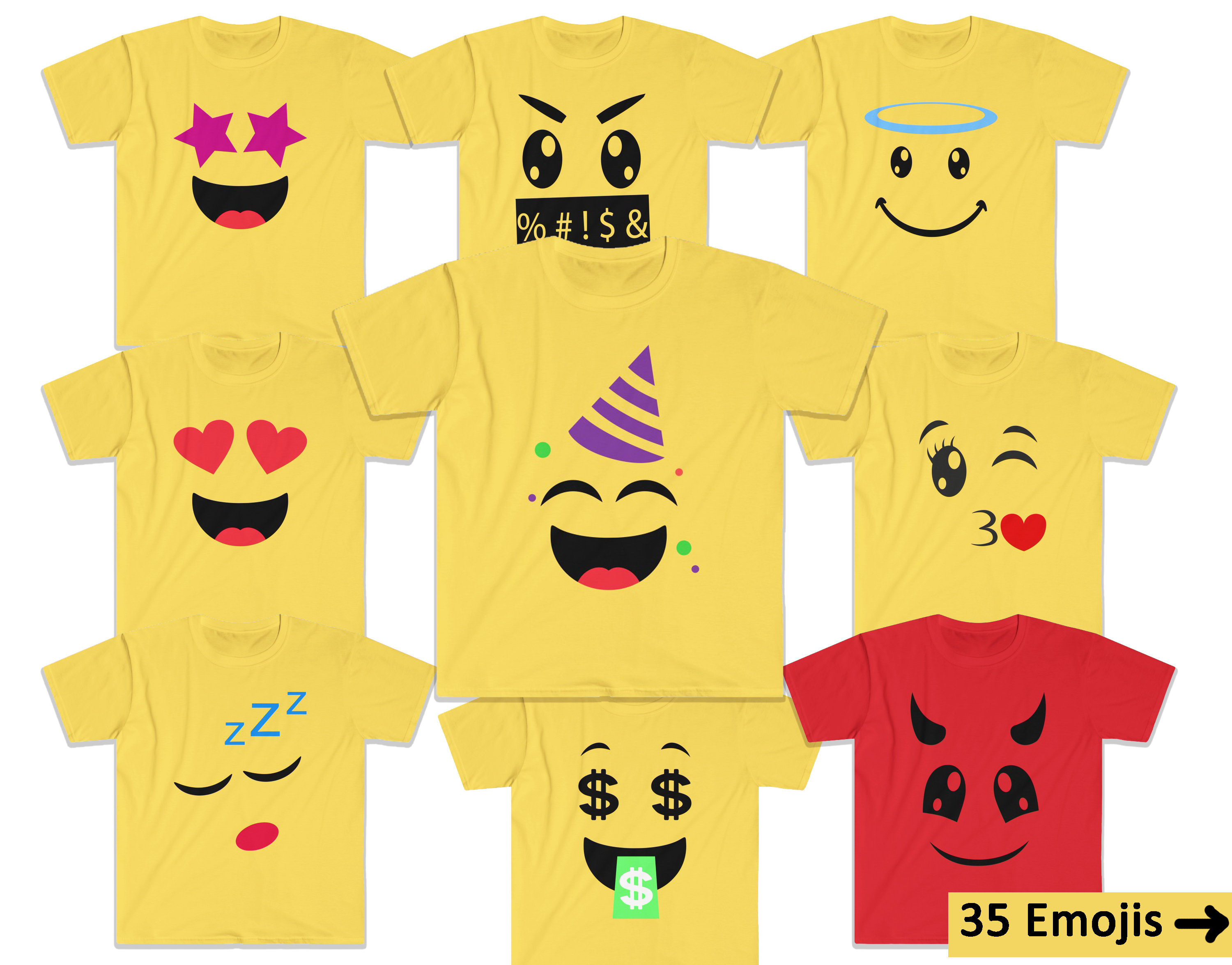 Yellow Emoji T-hirts / Emoji Shirts / Emoji Birthday Shirts / Emoji p…