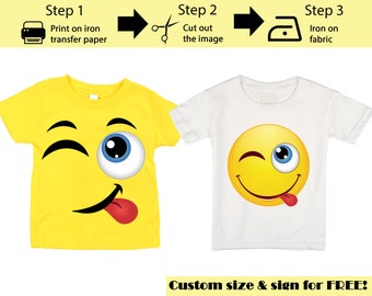 Printable Emoji T-shirt / Emoji Iron on transfer / Stuck-Out Tongue and Winking Eye  Emoji /  Download