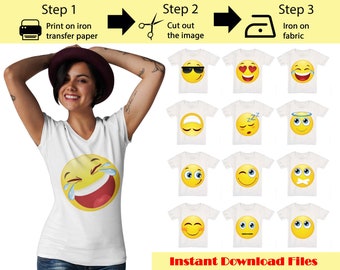 13 Pack Printable Emoji Iron On Transfers For Shirts, Emoji Shirt, Emoji Birthday Shirt, Emoji Party Shirt, Instant Download