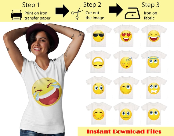 13 Pack Printable Emoji Iron on Transfers for Shirts, Emoji Shirt, Emoji  Birthday Shirt, Emoji Party Shirt, Instant Download 