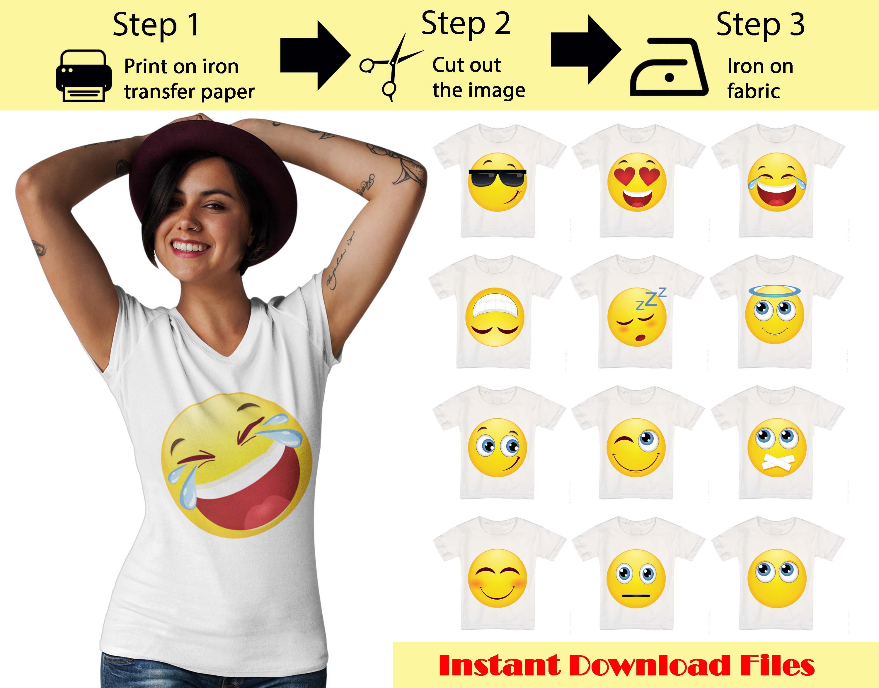 13 Pack Printable Emoji Iron on Transfers for Shirts, Emoji Shirt, Emoji Birthday Shirt, Emoji
