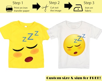 Printable Sleepy Emoji Iron on transfer / Emoji Shirt / Emoji T-shirt / Emoji Birthday Shirt / Emoji Party T-shirt /  Instant Download
